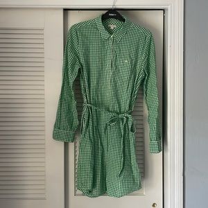 Green and white Gingham waist tie dress